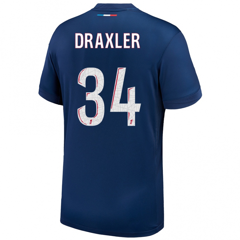 Kandiny Deti Julian Draxler #34 Námornícka Modrá Biela Dresy Hazai Csapatmez 2024/25 Triĭká