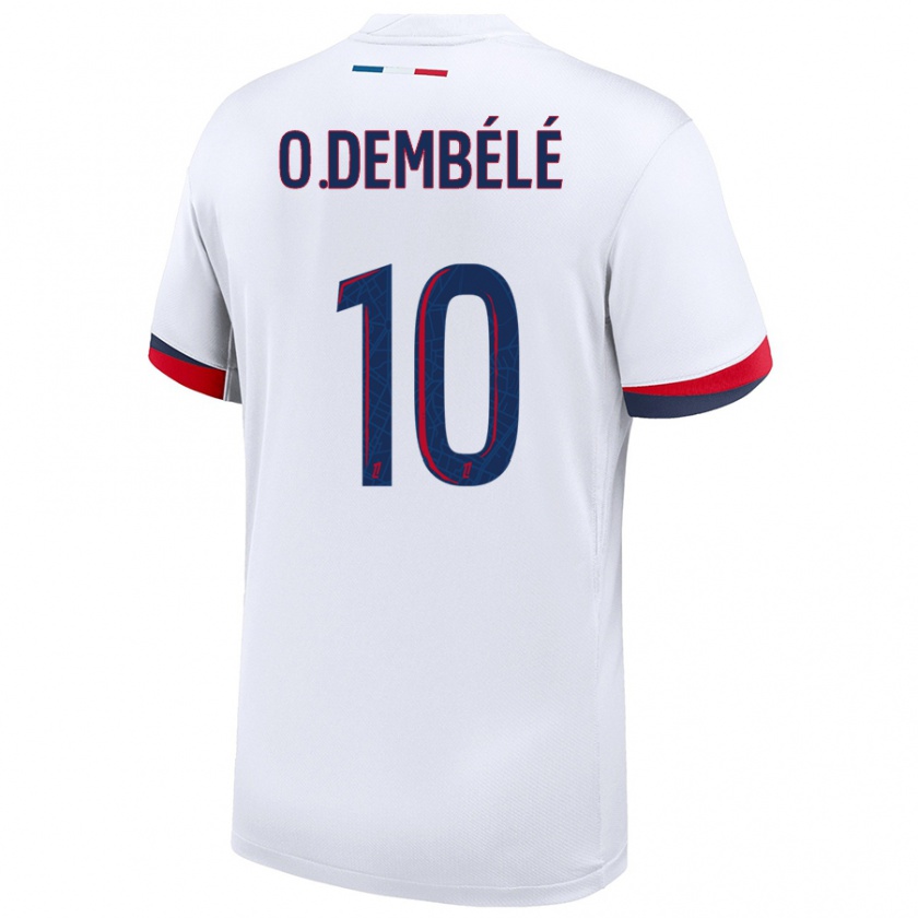 Kandiny Deti Ousmane Dembélé #10 Biela Modrá Červená Dresy Idegenbeli Csapatmez 2024/25 Triĭká