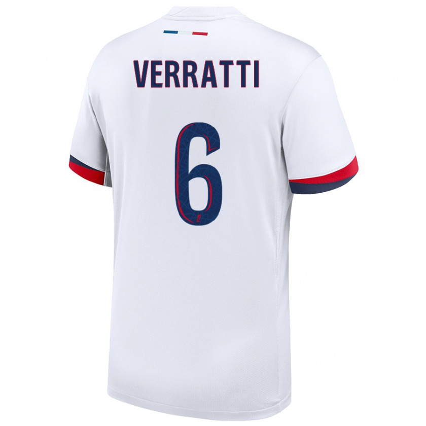 Kandiny Deti Marco Verratti #6 Biela Modrá Červená Dresy Idegenbeli Csapatmez 2024/25 Triĭká