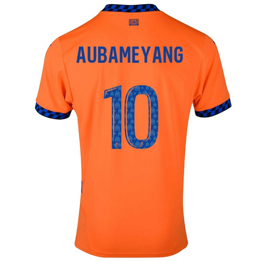 Kandiny Deti Pierre-Emerick Aubameyang #10 Oranžová Tmavo Modrá Dresy Tretia Csapatmez 2024/25 Triĭká