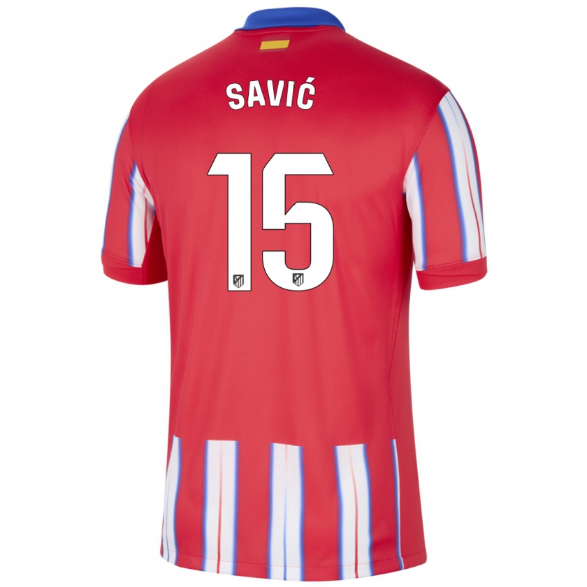 Kandiny Muži Stefan Savic #15 Červená Biela Modrá Dresy Hazai Csapatmez 2024/25 Triĭká