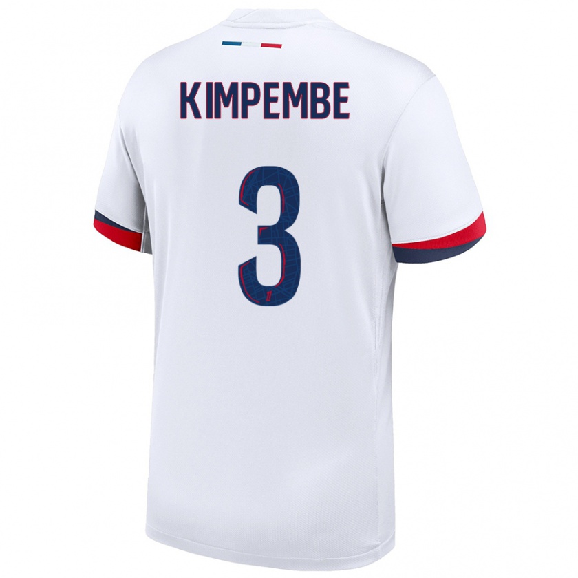 Kandiny Muži Presnel Kimpembe #3 Biela Modrá Červená Dresy Idegenbeli Csapatmez 2024/25 Triĭká