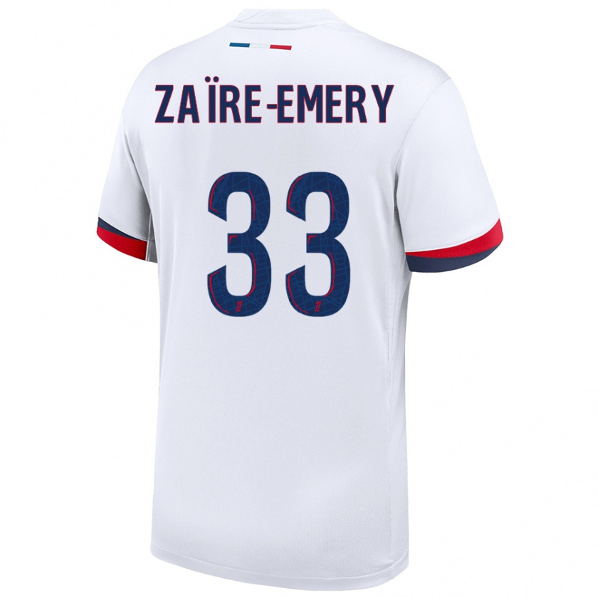 Kandiny Muži Warren Zaïre-Emery #33 Biela Modrá Červená Dresy Idegenbeli Csapatmez 2024/25 Triĭká