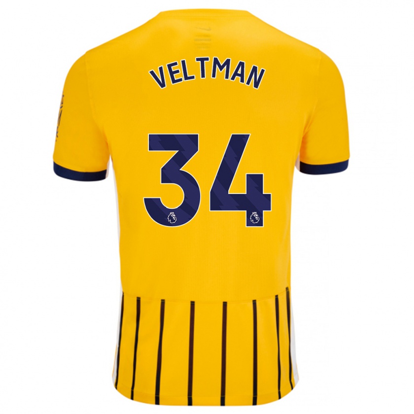 Kandiny Deti Joël Veltman #34 Zlatomodré Prúžky Dresy Idegenbeli Csapatmez 2024/25 Triĭká