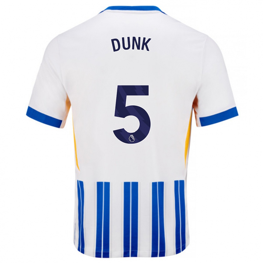 Kandiny Muži Lewis Dunk #5 Biele Modré Prúžky Dresy Hazai Csapatmez 2024/25 Triĭká