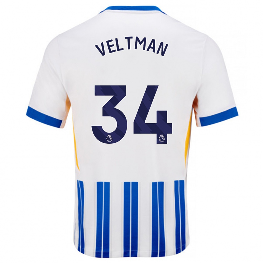 Kandiny Muži Joël Veltman #34 Biele Modré Prúžky Dresy Hazai Csapatmez 2024/25 Triĭká