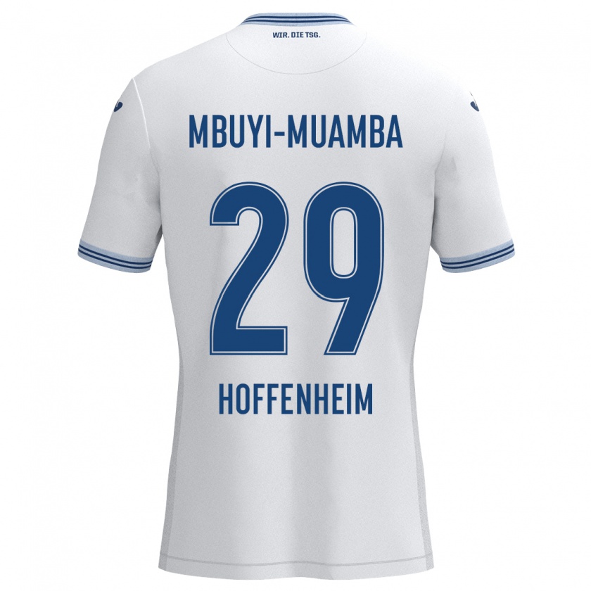 Kandiny Muži Hubert Mbuyi-Muamba #29 Biela Modrá Dresy Idegenbeli Csapatmez 2024/25 Triĭká