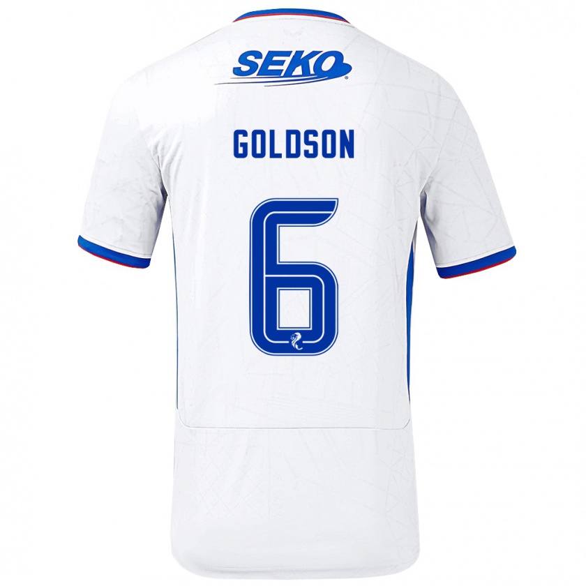 Kandiny Muži Connor Goldson #6 Biela Modrá Dresy Idegenbeli Csapatmez 2024/25 Triĭká