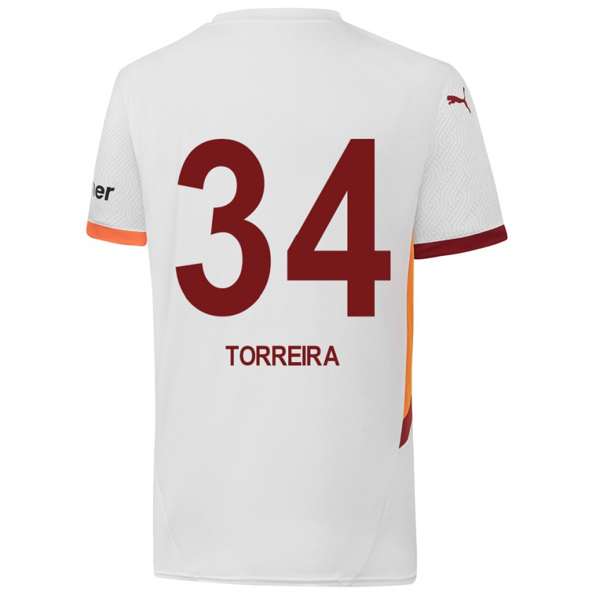 Kandiny Muži Lucas Torreira #34 Biela Žltá Červená Dresy Idegenbeli Csapatmez 2024/25 Triĭká