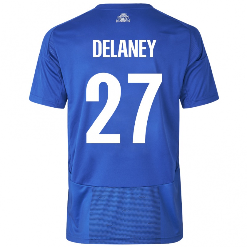 Kandiny Deti Thomas Delaney #27 Biela Modrá Dresy Idegenbeli Csapatmez 2024/25 Triĭká