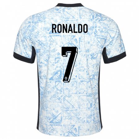 Kandiny Deti Portugalsko Cristiano Ronaldo #7 Krémovo Modrá Dresy Idegenbeli Csapatmez 24-26 Triĭká