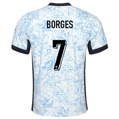 Kandiny Deti Portugalsko Carlos Borges #7 Krémovo Modrá Dresy Idegenbeli Csapatmez 24-26 Triĭká