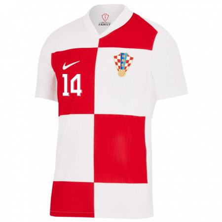 Kandiny Muži Chorvátsko Teo Barisic #14 Biela Červená Dresy Hazai Csapatmez 24-26 Triĭká