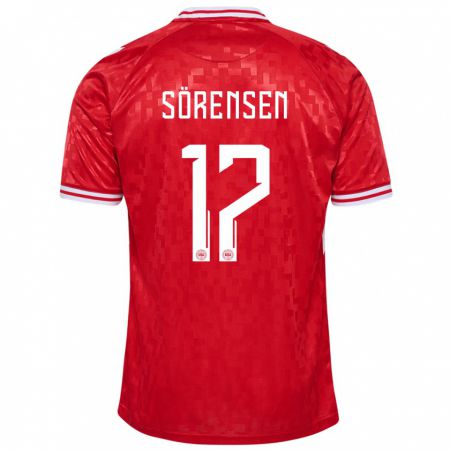 Kandiny Muži Dánsko Oliver Sörensen #17 Červená Dresy Hazai Csapatmez 24-26 Triĭká