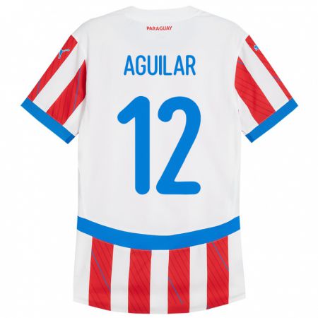 Kandiny Muži Paraguaj Alfredo Aguilar #12 Biela Červená Dresy Hazai Csapatmez 24-26 Triĭká