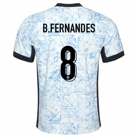 Kandiny Muži Portugalsko Bruno Fernandes #8 Krémovo Modrá Dresy Idegenbeli Csapatmez 24-26 Triĭká
