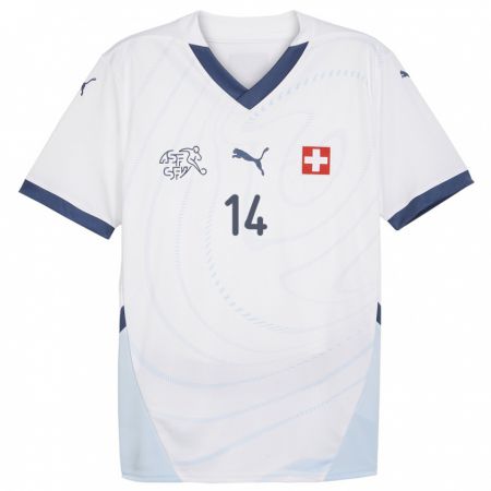 Kandiny Muži Švajčiarsko Mohamed Zeki Amdouni #14 Biely Dresy Idegenbeli Csapatmez 24-26 Triĭká