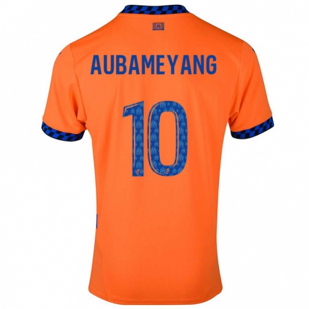 Kandiny Deti Pierre-Emerick Aubameyang #10 Oranžová Tmavo Modrá Dresy Tretia Csapatmez 2024/25 Triĭká