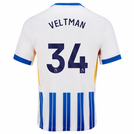 Kandiny Ženy Joël Veltman #34 Biele Modré Prúžky Dresy Hazai Csapatmez 2024/25 Triĭká