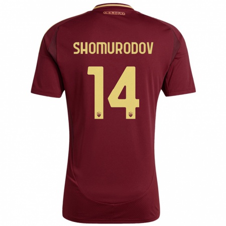 Kandiny Ženy Eldor Shomurodov #14 Červené Hnedé Zlato Dresy Hazai Csapatmez 2024/25 Triĭká