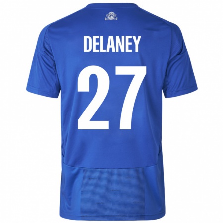 Kandiny Muži Thomas Delaney #27 Biela Modrá Dresy Idegenbeli Csapatmez 2024/25 Triĭká